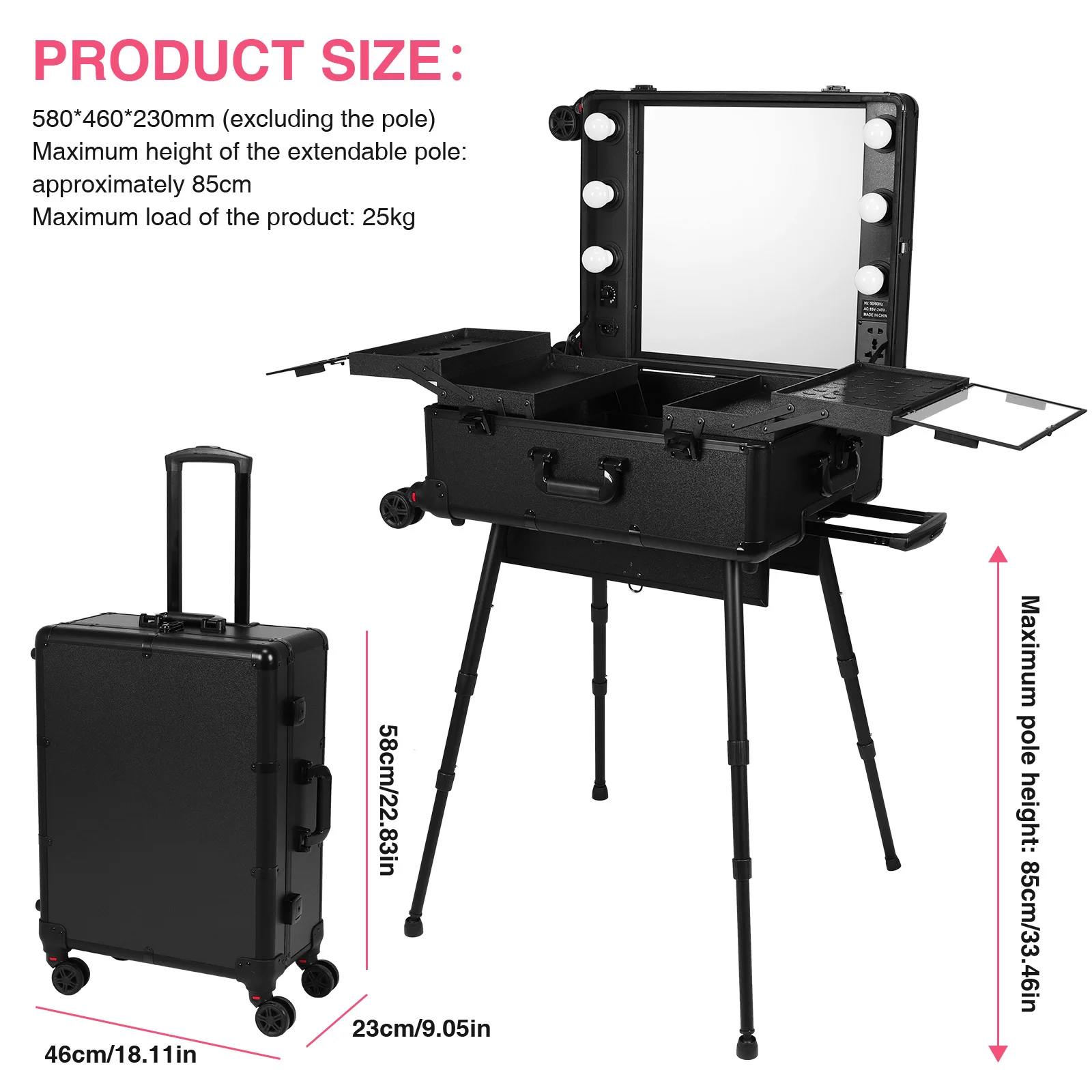 Мобильная парикмахерская станция на колесах с зеркалом и подсветкой для путешествий или использования в салоне красоты
Мобильная парикмахерская станция на колесах с зеркалом и подсветкой для путешествий или использования в салоне красоты