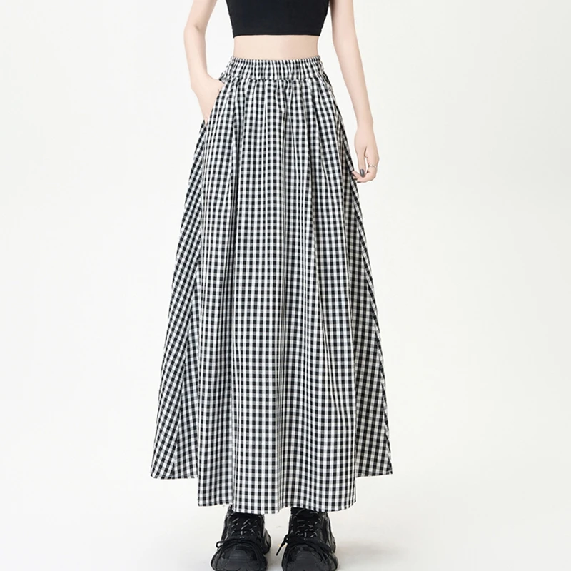 Spring Summer Women Plaid Skirt Fashion Elastic High Waist Pocket A-line Midi Long Skirt Black Pink
Spring Summer Women Plaid Skirt Fashion Elastic High Waist Pocket A-line Midi Long Skirt Black Pink