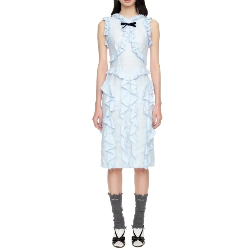 Spring/Summer New Women's Blue Layered Ruffle Hem Butterfly Knot Sleeveless Dress High Quality Fashion High Street Cake Dress
Spring/Summer New Women's Blue Layered Ruffle Hem Butterfly Knot Sleeveless Dress High Quality Fashion High Street Cake Dress