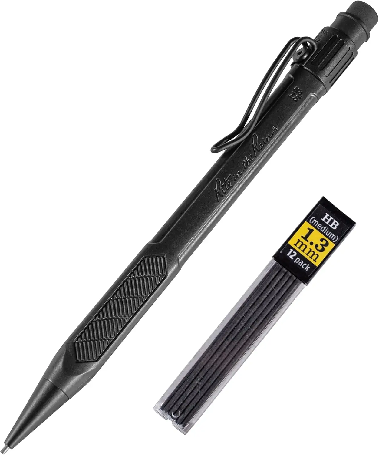Weatherproof Mechanical Pencil, Black Barrel, 1.3mm Dark Lead, 12 Refills, Triangle Grip
Weatherproof Mechanical Pencil, Black Barrel, 1.3mm Dark Lead, 12 Refills, Triangle Grip
