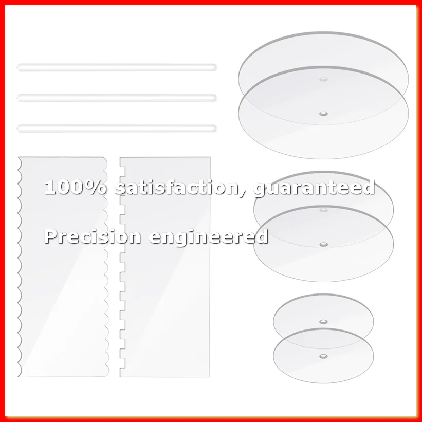 Acrylic Round Cake Disk Set - Cake Discs Circle Base Boards with Center Hole - 2 Comb Scrapers (4 Patterns) & Dowel Rod-A79M
Acrylic Round Cake Disk Set - Cake Discs Circle Base Boards with Center Hole - 2 Comb Scrapers (4 Patterns) & Dowel Rod-A79M