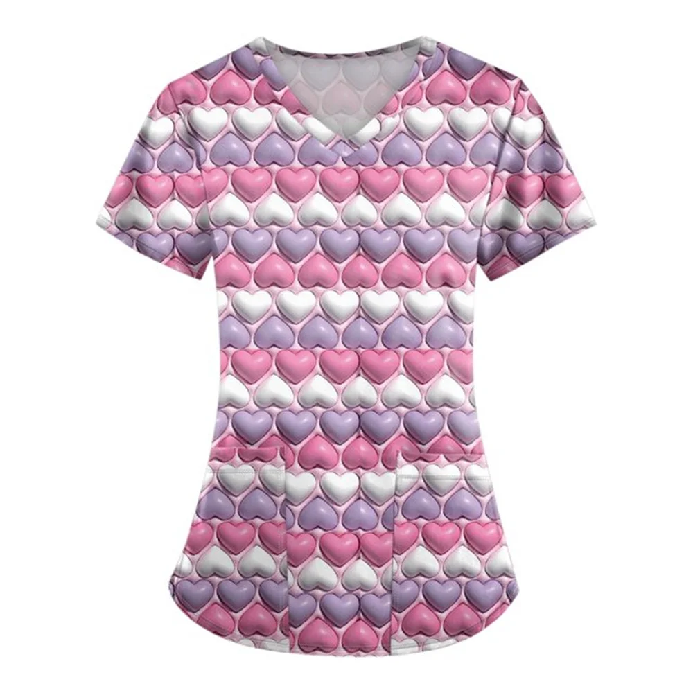 Valentine's Day Scrub Tops for Women Cute Heart Print Short Sleeve Nurse Working Uniforms Cartoon Pattern Tops with Pockets Top
Valentine's Day Scrub Tops for Women Cute Heart Print Short Sleeve Nurse Working Uniforms Cartoon Pattern Tops with Pockets Top