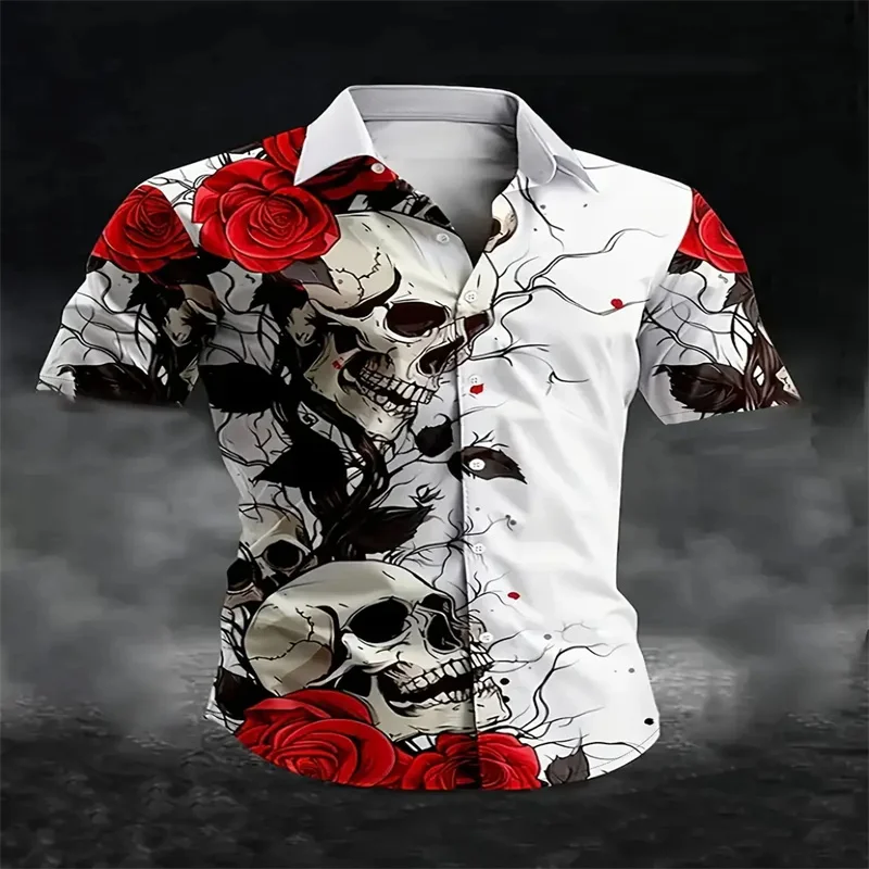 Men's Halloween themed short sleeved shirt - dark skull and red rose, a fashionable summer must-have, versatile to showcase pers
Men's Halloween themed short sleeved shirt - dark skull and red rose, a fashionable summer must-have, versatile to showcase pers