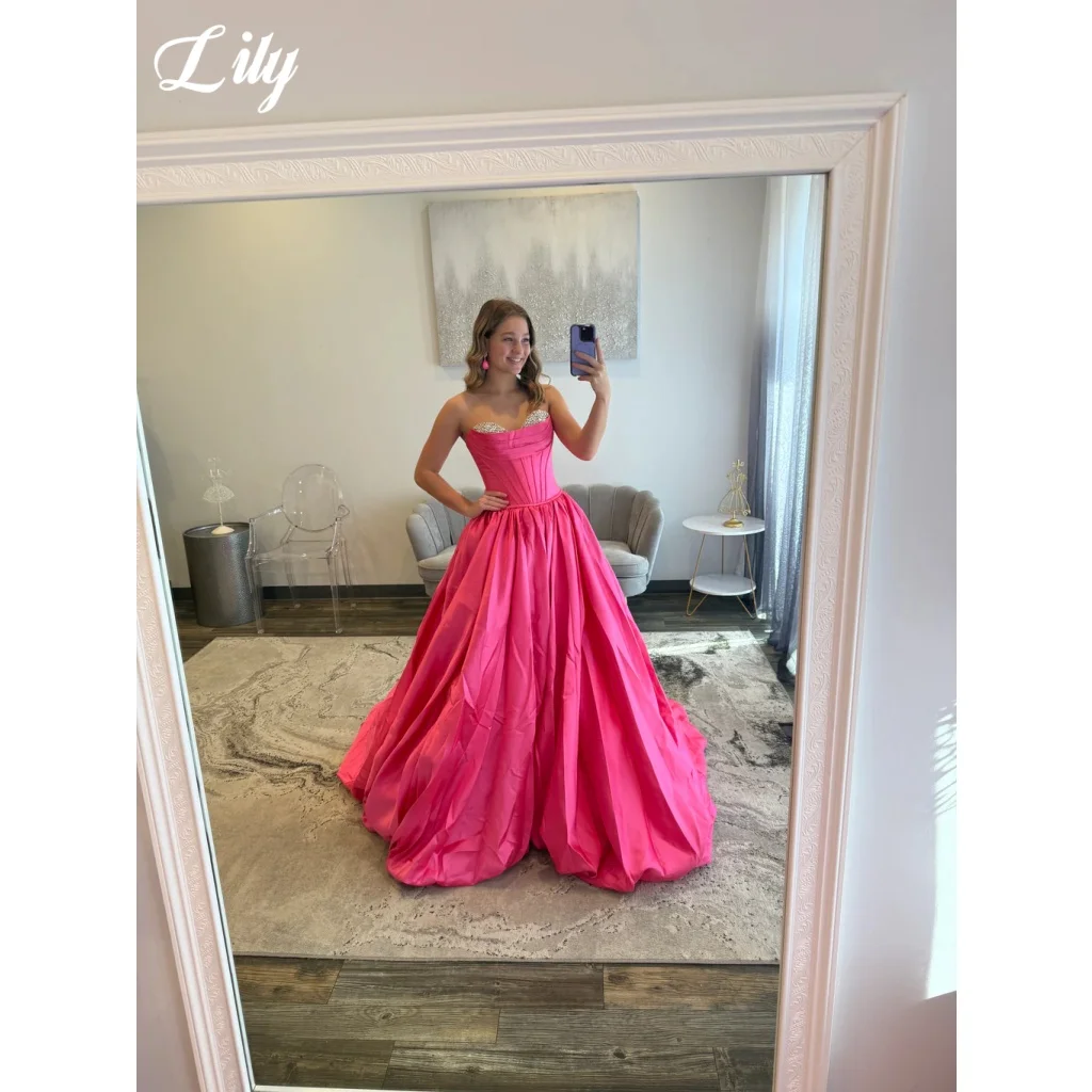 Lily Pink Sweetheart Prom Dress Elegant Backless Satin Evening Dress A-Line Sleeveless Formal Part Dress For Women Customized
Lily Pink Sweetheart Prom Dress Elegant Backless Satin Evening Dress A-Line Sleeveless Formal Part Dress For Women Customized