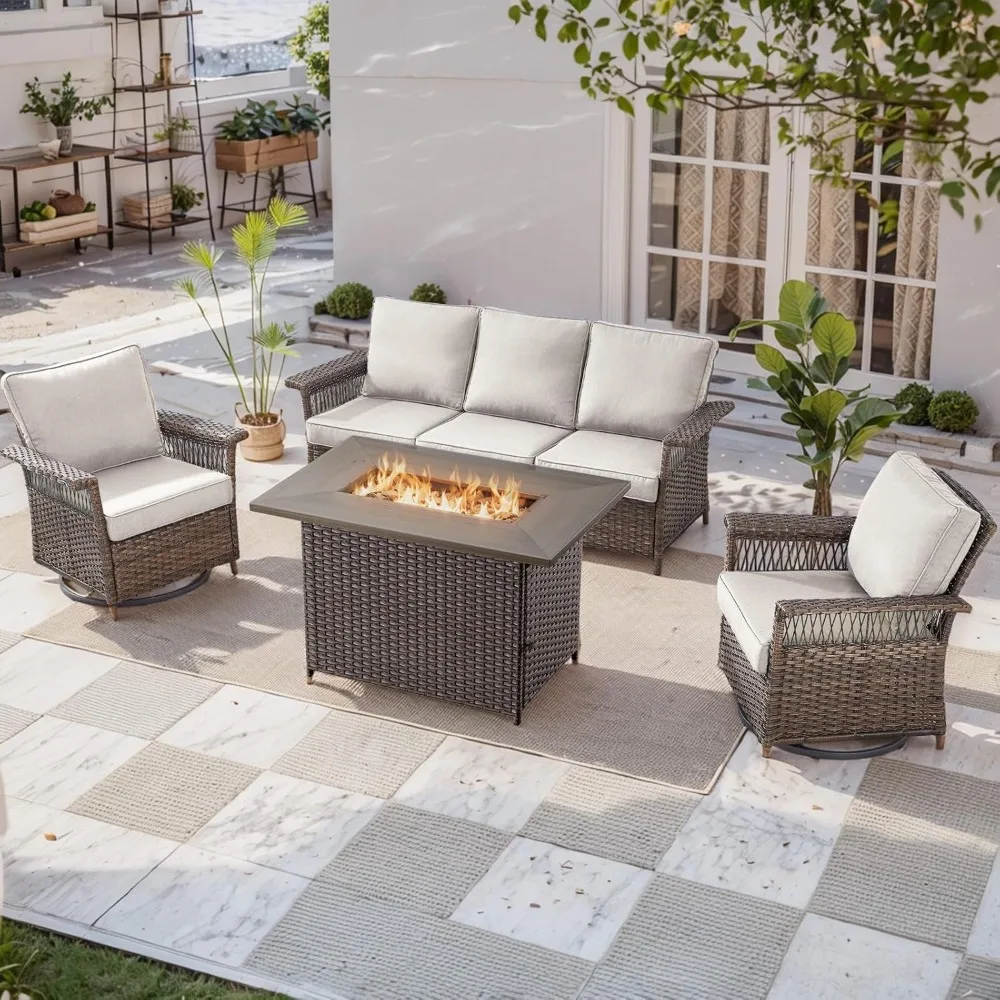 Patio Furniture Set with Fire Pit Table, 4PCS Conversation Set Brown Resin Wicker Swivel Patio Chair and Sofa PE Furniture Set
Patio Furniture Set with Fire Pit Table, 4PCS Conversation Set Brown Resin Wicker Swivel Patio Chair and Sofa PE Furniture Set