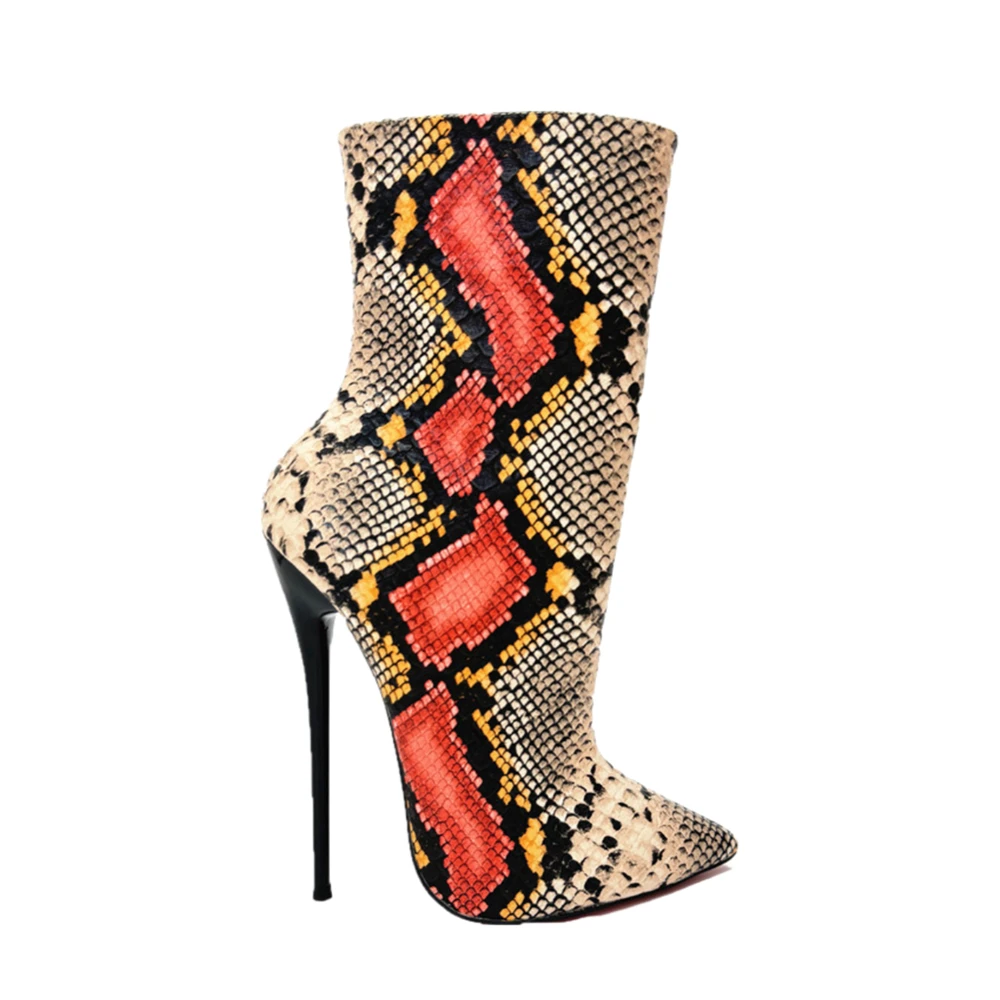 16cm Extreme Stiletto Booties Orange Beige Snake Print Ankle Boots Sexy Lacquered Heel Zipper Boots Pointed Toe Handmade Boots 
16cm Extreme Stiletto Booties Orange Beige Snake Print Ankle Boots Sexy Lacquered Heel Zipper Boots Pointed Toe Handmade Boots
