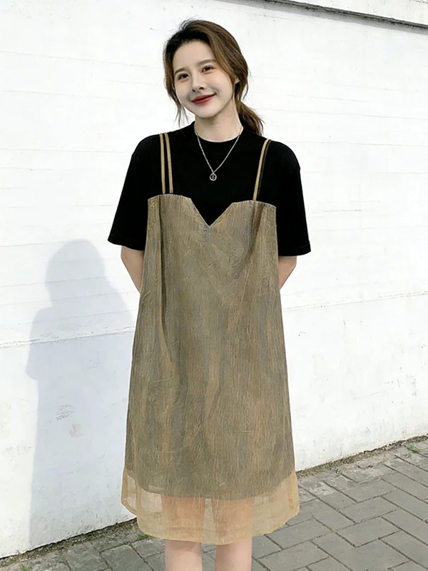 Korean Style plus Size T-Shirt Dress Splice Fashionable Summer Short Sleeve Slimming Midi Dress Breathable Casual round Neck
Korean Style plus Size T-Shirt Dress Splice Fashionable Summer Short Sleeve Slimming Midi Dress Breathable Casual round Neck