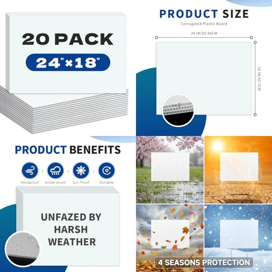 20 Pack Large Blank Yard Signs with 18 x 24", Corrugated Plastic Board for Estate Garage Sale, Party, Birthday, Wedding, Campai
20 Pack Large Blank Yard Signs with 18 x 24", Corrugated Plastic Board for Estate Garage Sale, Party, Birthday, Wedding, Campai