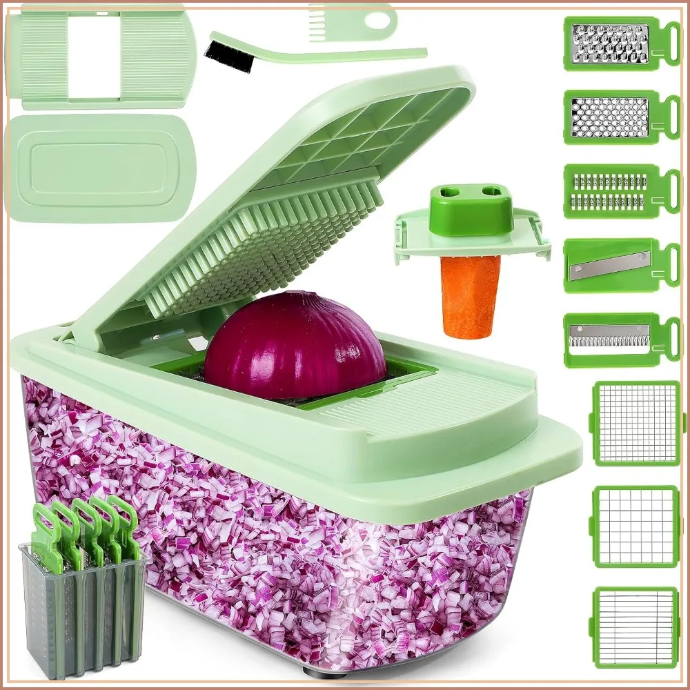 16-in-1 Vegetable Chopper, Mandoline Slicer Dicer Grater Spiralizer with Container, 8 Stainless Steel Blades for Onion Salad Salsa
16-in-1 Vegetable Chopper, Mandoline Slicer Dicer Grater Spiralizer with Container, 8 Stainless Steel Blades for Onion Salad Salsa
