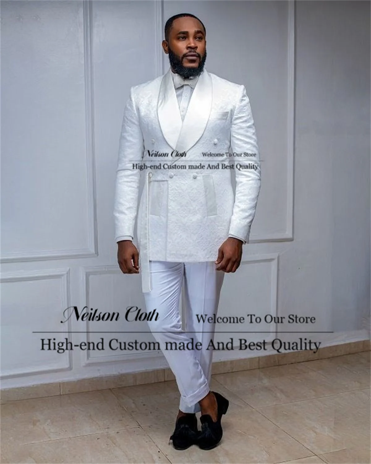 Fashion Jacquard Jacket Male Prom Blazers 2 Pieces Sets White Groom Wedding Tuxedos Customized Double Breasted Costume Homme
Fashion Jacquard Jacket Male Prom Blazers 2 Pieces Sets White Groom Wedding Tuxedos Customized Double Breasted Costume Homme