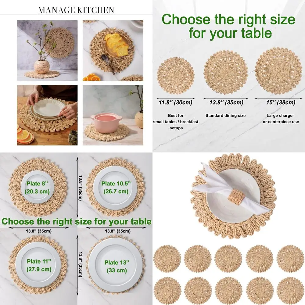 10 Pack 13.8 Round Rattan Placemats | Bohemian Woven Mats for Farmhouse Style | Perfect for Weddings, Parties, and Holidays
10 Pack 13.8 Round Rattan Placemats | Bohemian Woven Mats for Farmhouse Style | Perfect for Weddings, Parties, and Holidays