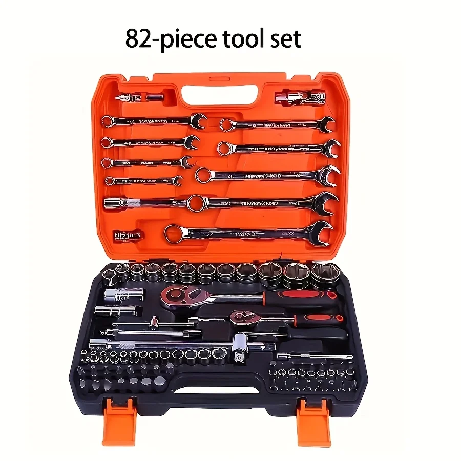 82pcs Auto Repair Tool Set, Vehicle Repair Chromium-vanadium Steel Auto Repair Ratchet Wrench Wrench Socket Tool Set
82pcs Auto Repair Tool Set, Vehicle Repair Chromium-vanadium Steel Auto Repair Ratchet Wrench Wrench Socket Tool Set