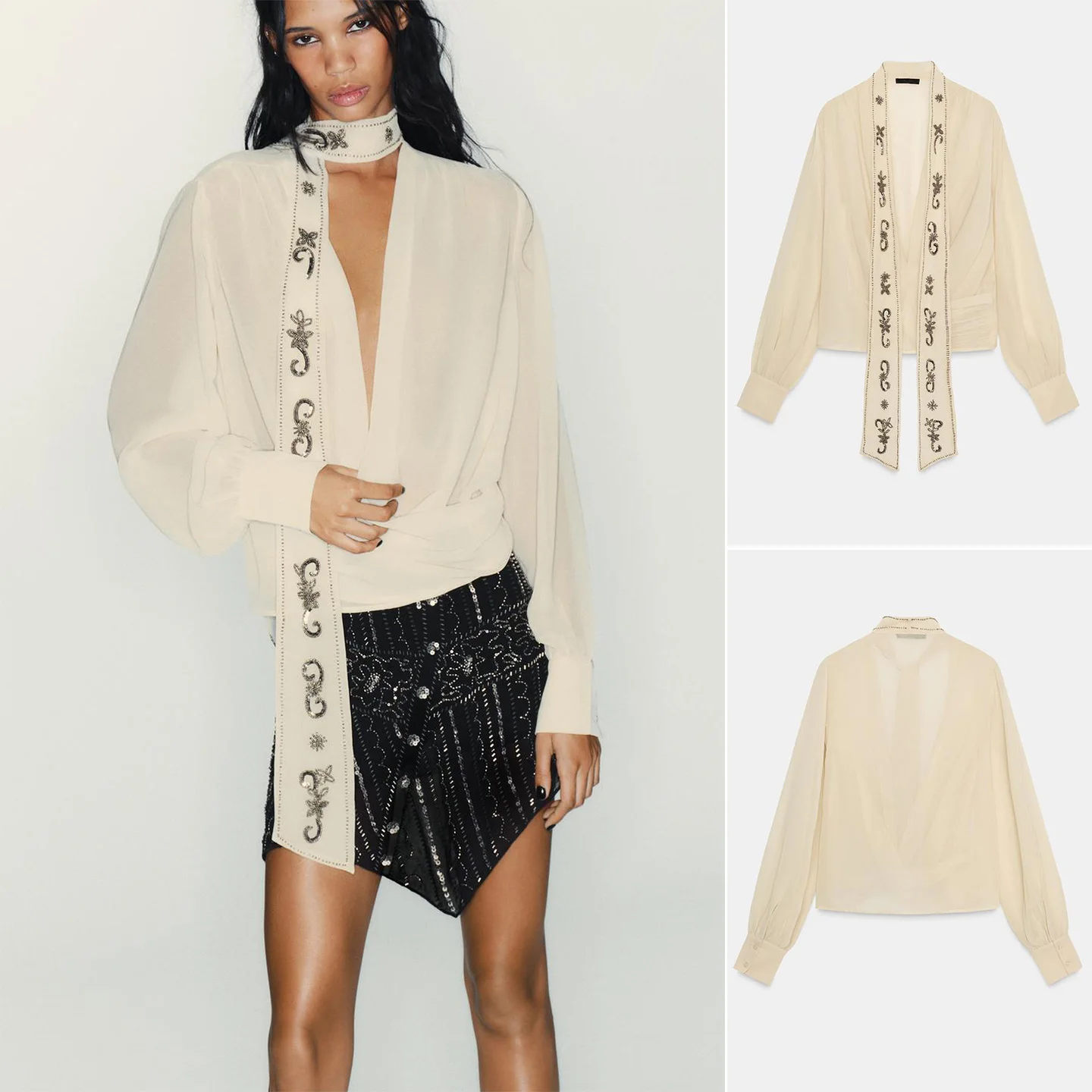 Winter Women's Casual Sle V-Ne Long Sve Semi-Transparent Georgette Color Blo Beaded Scarf irt Breathable Polyester
Winter Women's Casual Sle V-Ne Long Sve Semi-Transparent Georgette Color Blo Beaded Scarf irt Breathable Polyester