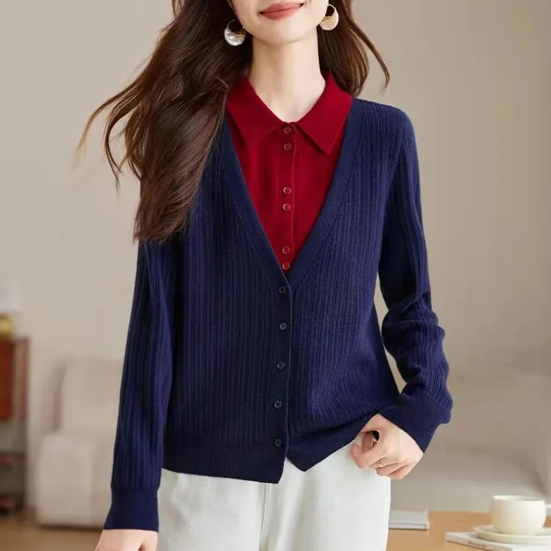 Two-piece Korean Contrasting Sweater Knitted Sweater Loose Long-sleeved POLO Collar Women's Top XQ34
Two-piece Korean Contrasting Sweater Knitted Sweater Loose Long-sleeved POLO Collar Women's Top XQ34