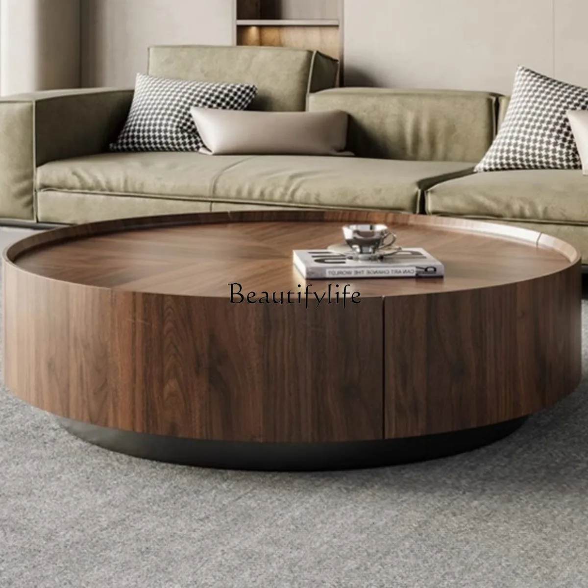 Italian minimalist retro style walnut color round coffee table modern simple storage coffee table
Italian minimalist retro style walnut color round coffee table modern simple storage coffee table
