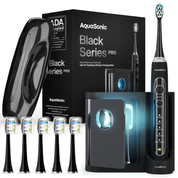 Aquasonic Black Series PRO – Ultra Whitening Toothbrush w UV Sanitizing Base – 5 Modes & Smart Timers – Premium Travel
Aquasonic Black Series PRO – Ultra Whitening Toothbrush w UV Sanitizing Base – 5 Modes & Smart Timers – Premium Travel
