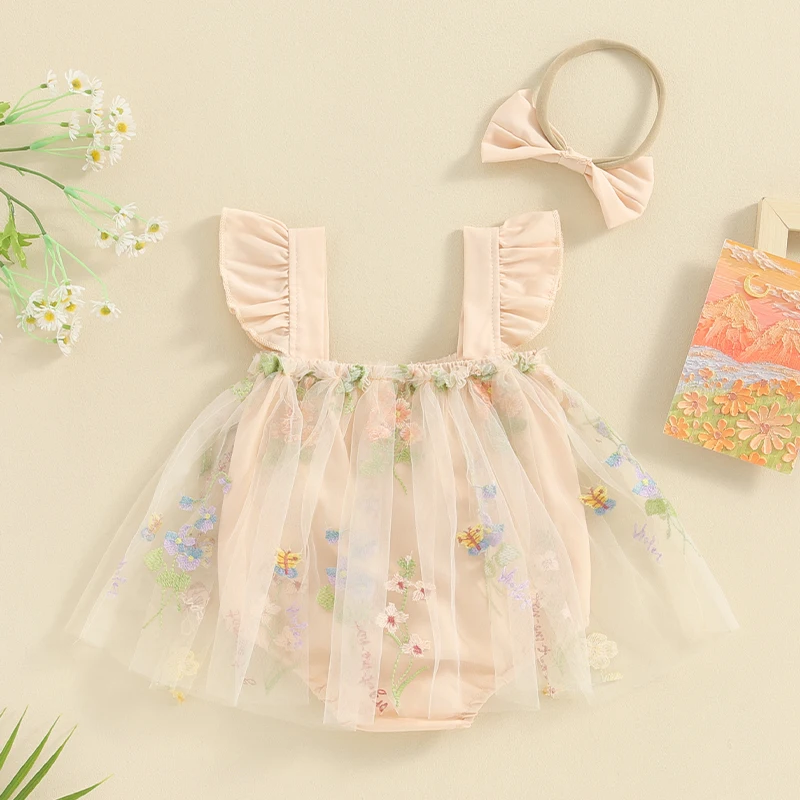 Baby Girls Rompers Flower Butterfly Embroidery Mesh Tulle Fly Sleeve Toddler Bodysuits Summer Clothes Jumpsuits with Headband
Baby Girls Rompers Flower Butterfly Embroidery Mesh Tulle Fly Sleeve Toddler Bodysuits Summer Clothes Jumpsuits with Headband