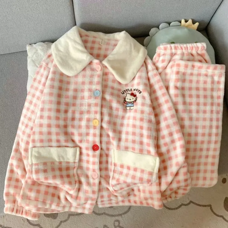 Kawaii Hello Kitty Flannel Plaid Pajamas Anime Girl Cute Pajamas Long Sleeves Thicken Homewear Suit Can Be Worn Outside New
Kawaii Hello Kitty Flannel Plaid Pajamas Anime Girl Cute Pajamas Long Sleeves Thicken Homewear Suit Can Be Worn Outside New