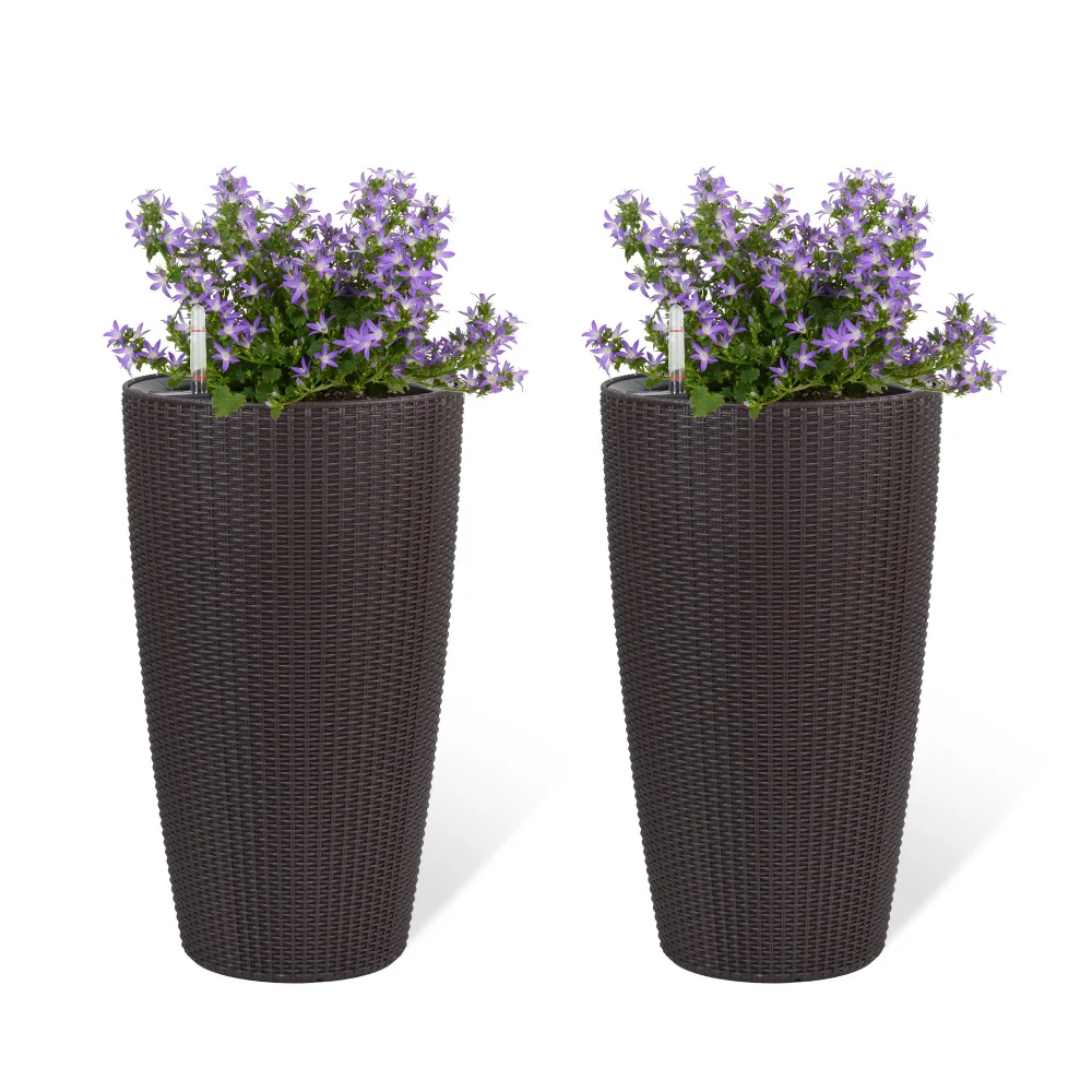 Set of 2 Faux Rattan Tall Planters Outdoor/Indoor with Water Level Monitor Automatic Watering Brown 22 Inch
Set of 2 Faux Rattan Tall Planters Outdoor/Indoor with Water Level Monitor Automatic Watering Brown 22 Inch