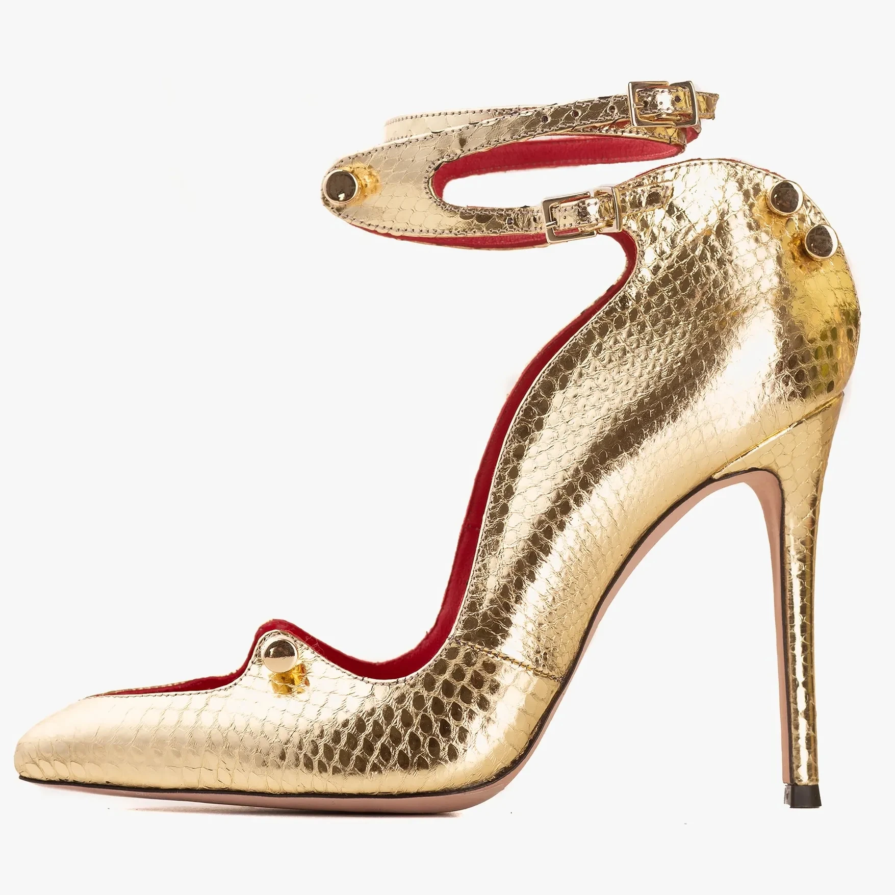 Gold Metal Nail Studs Pointy Toe Thin Heels Sandals Women Black Red Mixed Color Cross Strap Instep Cutouts High Heel Party Shoes
Gold Metal Nail Studs Pointy Toe Thin Heels Sandals Women Black Red Mixed Color Cross Strap Instep Cutouts High Heel Party Shoes