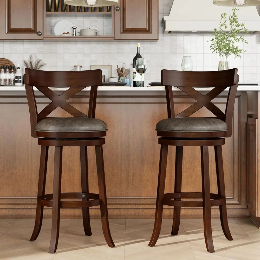 Swivel Bar Stools Set o 2, 30 Inch Bar Stools with Backs, PU Leather Upholstered Seat Wood Bar Height Chairs with Wrap-Around oo
Swivel Bar Stools Set o 2, 30 Inch Bar Stools with Backs, PU Leather Upholstered Seat Wood Bar Height Chairs with Wrap-Around oo