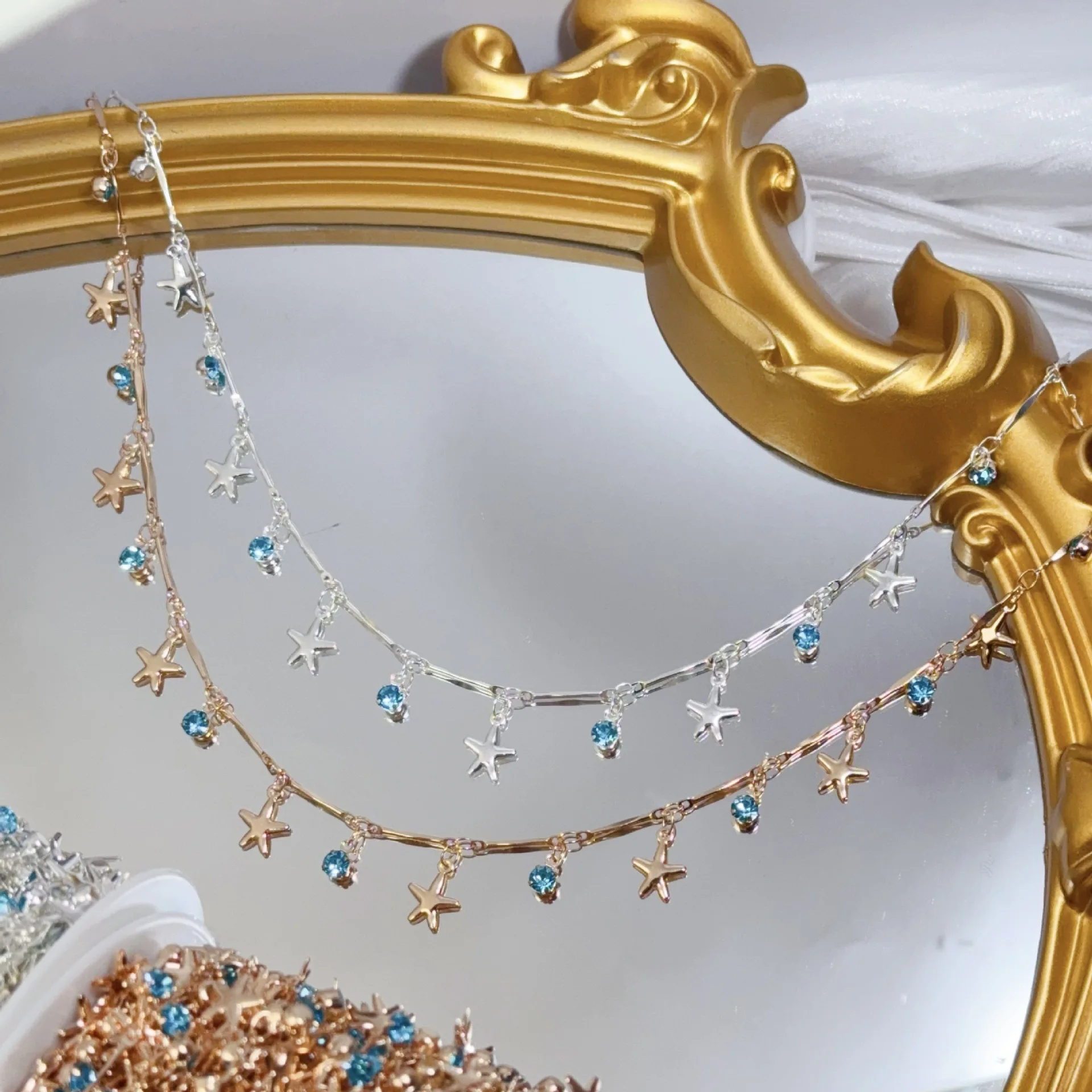 Wholesale 5M Bohemian DIY Copper Chain Sea Star Lake Blue Diamond Chain Handmake Jewelry Accessories Wedding Tassle Dacoration
Wholesale 5M Bohemian DIY Copper Chain Sea Star Lake Blue Diamond Chain Handmake Jewelry Accessories Wedding Tassle Dacoration
