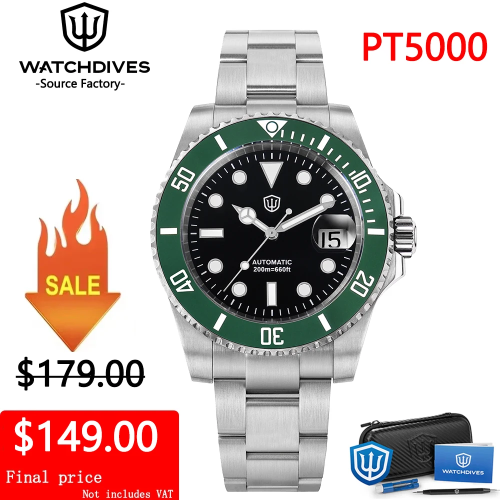 Watchdives WD5512 V2 PT5000 Часы Sub Diver Автоматические механические часы из нержавеющей стали Водонепроницаемые сапфировые часы в подарок
Watchdives WD5512 V2 PT5000 Часы Sub Diver Автоматические механические часы из нержавеющей стали Водонепроницаемые сапфировые часы в подарок