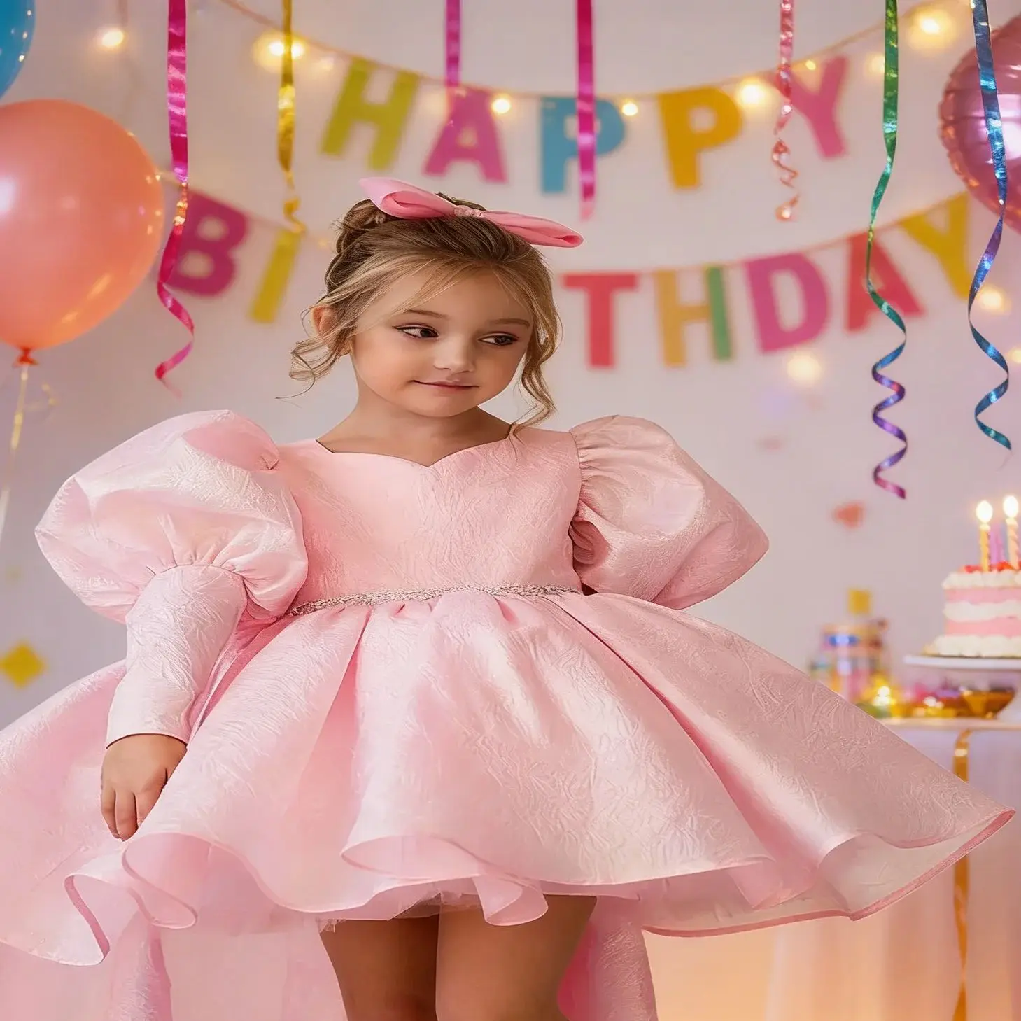 Elegant Pink Customized Flower Girl Dress For Wedding With Bow Puff Sleeves High Low Kids Birthday Party First Communion Gown
Elegant Pink Customized Flower Girl Dress For Wedding With Bow Puff Sleeves High Low Kids Birthday Party First Communion Gown
