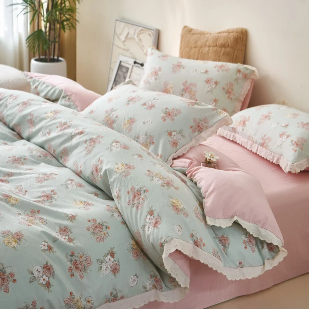 Washed Cotton Bedding Set Double Layer Yarn Soft Comfortable Four Piece Set Pillowcase Duvet Cover Set 200x230cm Home Textiles
Washed Cotton Bedding Set Double Layer Yarn Soft Comfortable Four Piece Set Pillowcase Duvet Cover Set 200x230cm Home Textiles