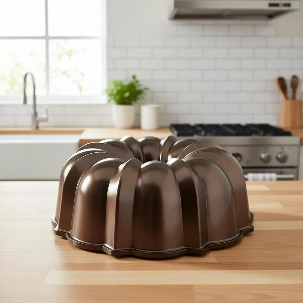 Бронзовая форма для выпечки Bundt на 12 чашек, без фирменной маркировки
Бронзовая форма для выпечки Bundt на 12 чашек, без фирменной маркировки