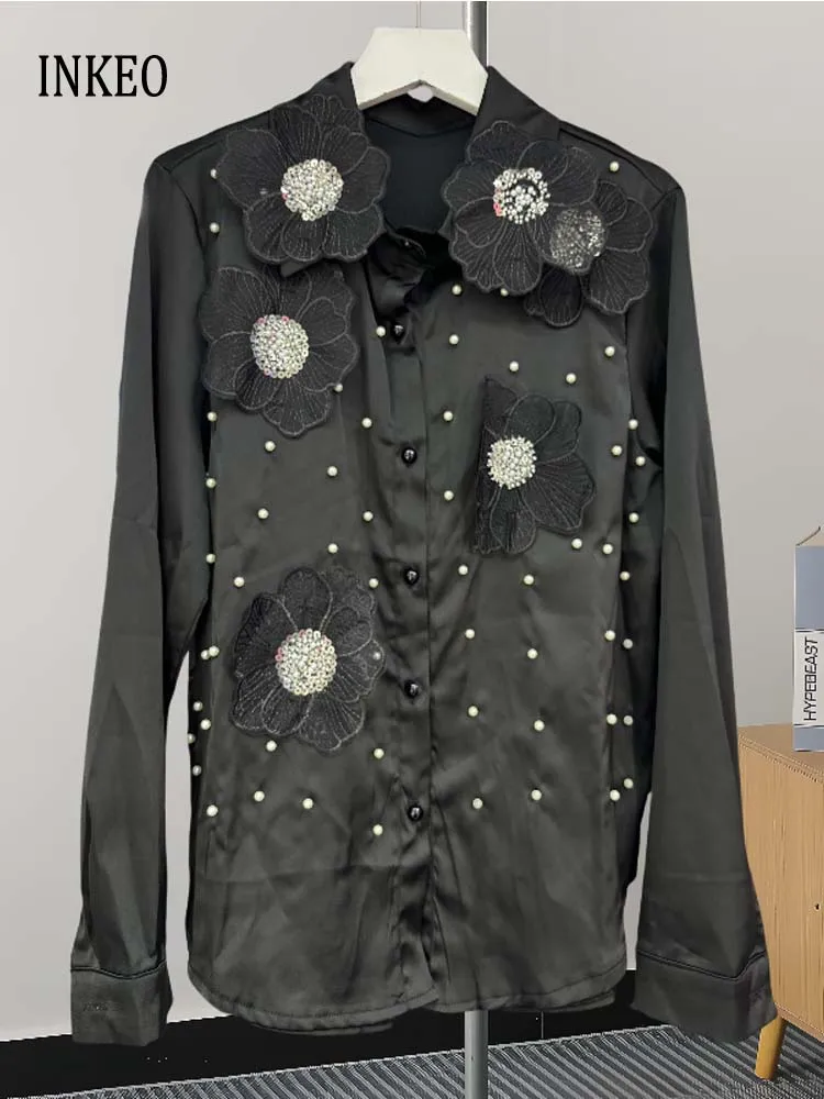 Design Floral Sequined pearl blouse for women 2024 New Luxury Satin beading shirt lady Loose long sleeve tops White INKEO 4T185
Design Floral Sequined pearl blouse for women 2024 New Luxury Satin beading shirt lady Loose long sleeve tops White INKEO 4T185