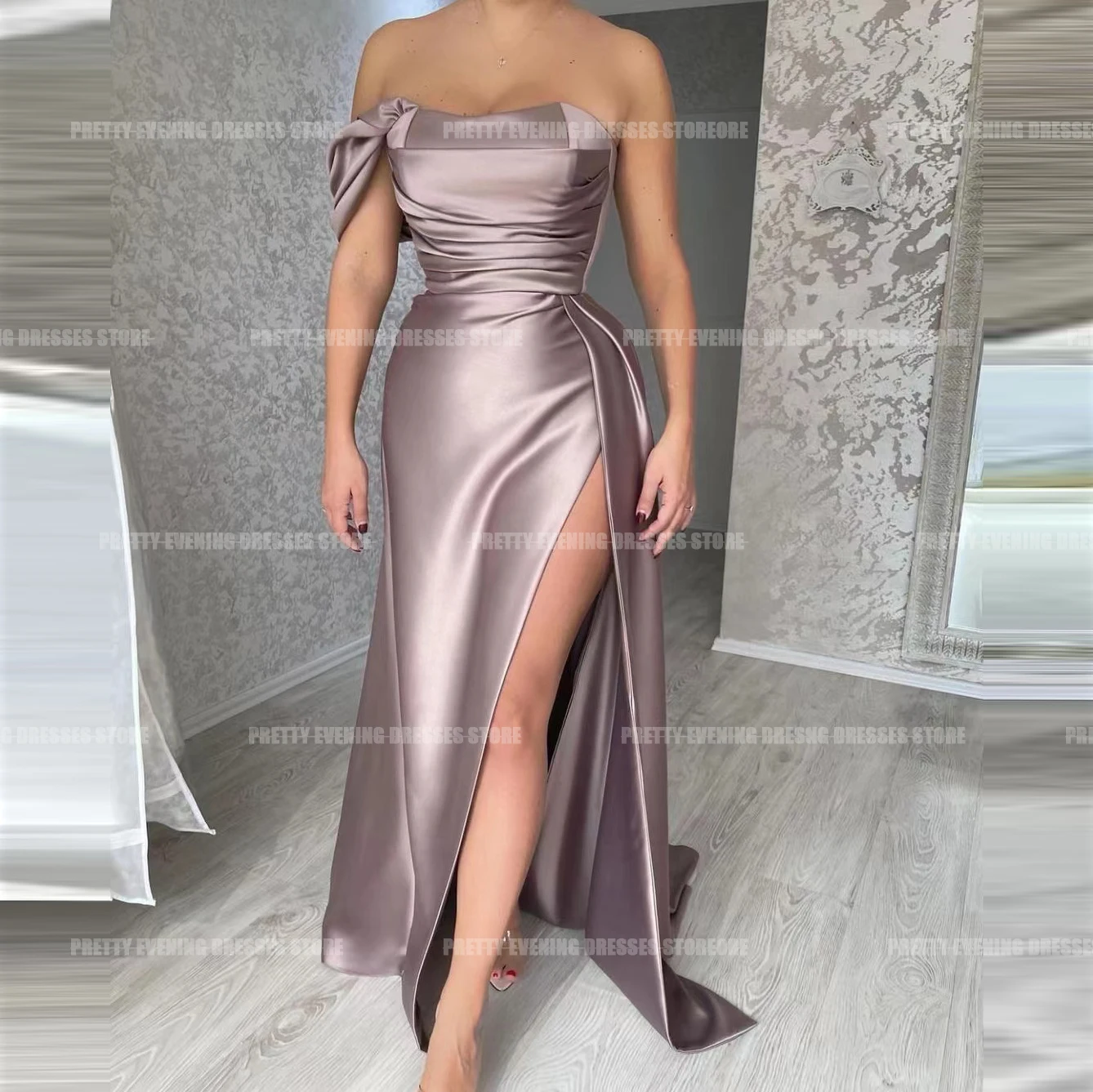 Simple Sexy Side Split Evening Dresses Smooth Satin Mermaid Party Ball Growns One Shoulder Pleat Boat Neck Formal Vestidos Gala
Simple Sexy Side Split Evening Dresses Smooth Satin Mermaid Party Ball Growns One Shoulder Pleat Boat Neck Formal Vestidos Gala