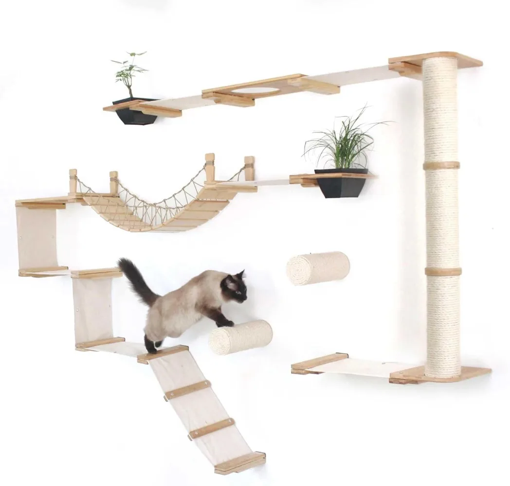 Modern Cat Condo for Large and Small Cats, with Bridgewall, Hammocks, Scratching Poles, and Planters
Modern Cat Condo for Large and Small Cats, with Bridgewall, Hammocks, Scratching Poles, and Planters