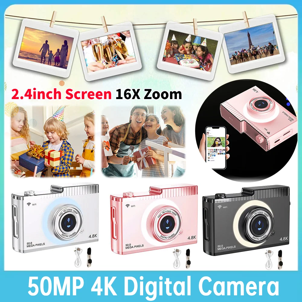 Цифровая камера 4K FHD, 50-мегапиксельная, 2,4-дюймовый экран, дорожная камера для селфи начального уровня, 16-кратный зум, Wi-Fi, камера для видеоблогов с заполняющим светом
Цифровая камера 4K FHD, 50-мегапиксельная, 2,4-дюймовый экран, дорожная камера для селфи начального уровня, 16-кратный зум, Wi-Fi, камера для видеоблогов с заполняющим светом