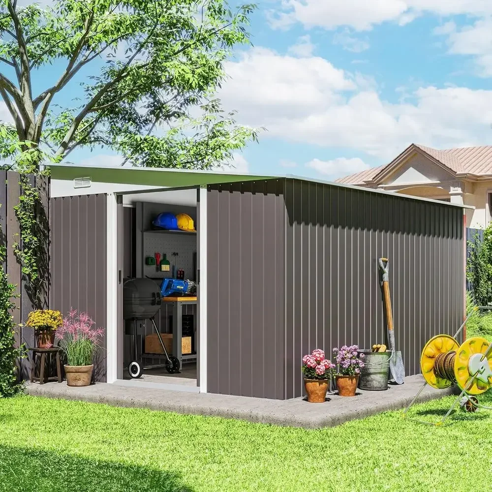 11' x 9' Outdoor Storage Shed, Metal Garden Tool House with Sloping Roo and Lockable Door or Backyard, Bike, Patio, Garage, Lawn
11' x 9' Outdoor Storage Shed, Metal Garden Tool House with Sloping Roo and Lockable Door or Backyard, Bike, Patio, Garage, Lawn