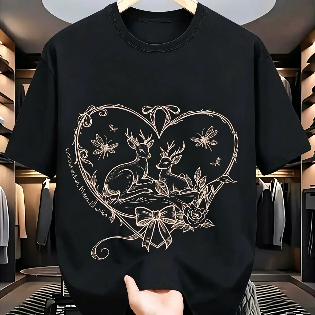 Men's Black Cotton T-Shirt Heart Shaped Deer Print Casual Short Sleeve Crew Neck Streetwear Tee Shirt Top
Men's Black Cotton T-Shirt Heart Shaped Deer Print Casual Short Sleeve Crew Neck Streetwear Tee Shirt Top