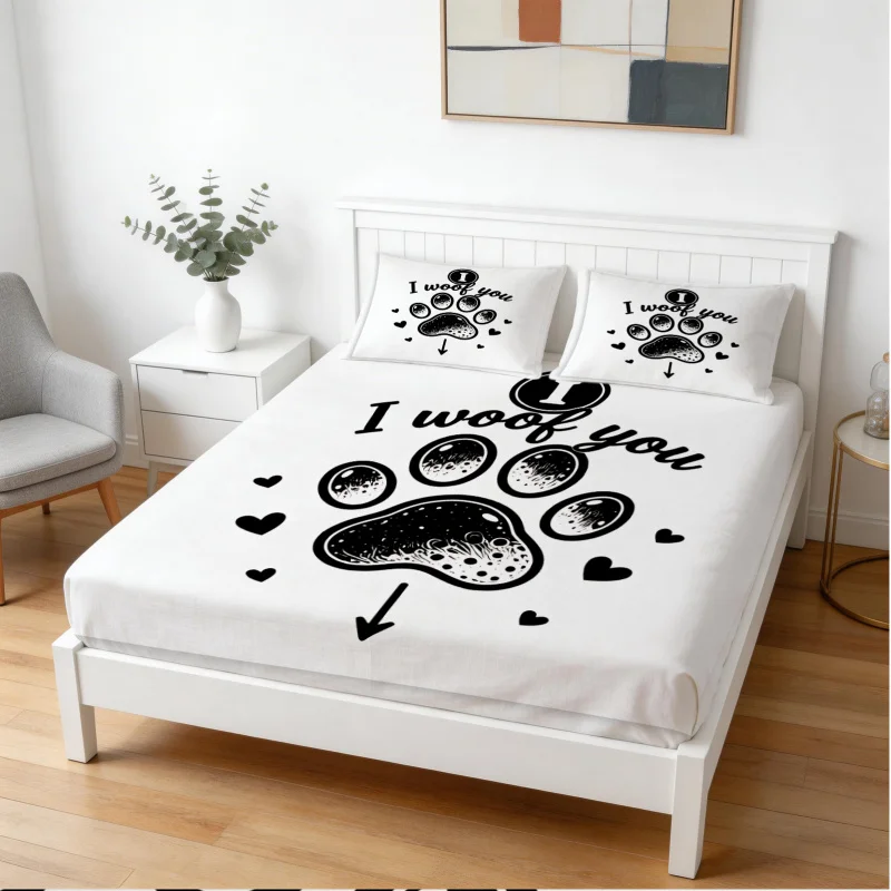 I Woof You Dog Paw Print Fitted Sheet Set, No Fillers Bedding Set, Cute Pet Themed Bed Sheet Set for Dog Lovers Bedroom Decor
I Woof You Dog Paw Print Fitted Sheet Set, No Fillers Bedding Set, Cute Pet Themed Bed Sheet Set for Dog Lovers Bedroom Decor