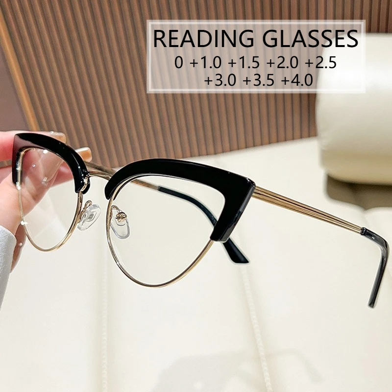 Metal Cat's Eye Reading Glasses Half Frame Anti-blue Light HD Reading Glasses Women's Grade Presbyopia Glasses Diopters To +4.0
Metal Cat's Eye Reading Glasses Half Frame Anti-blue Light HD Reading Glasses Women's Grade Presbyopia Glasses Diopters To +4.0