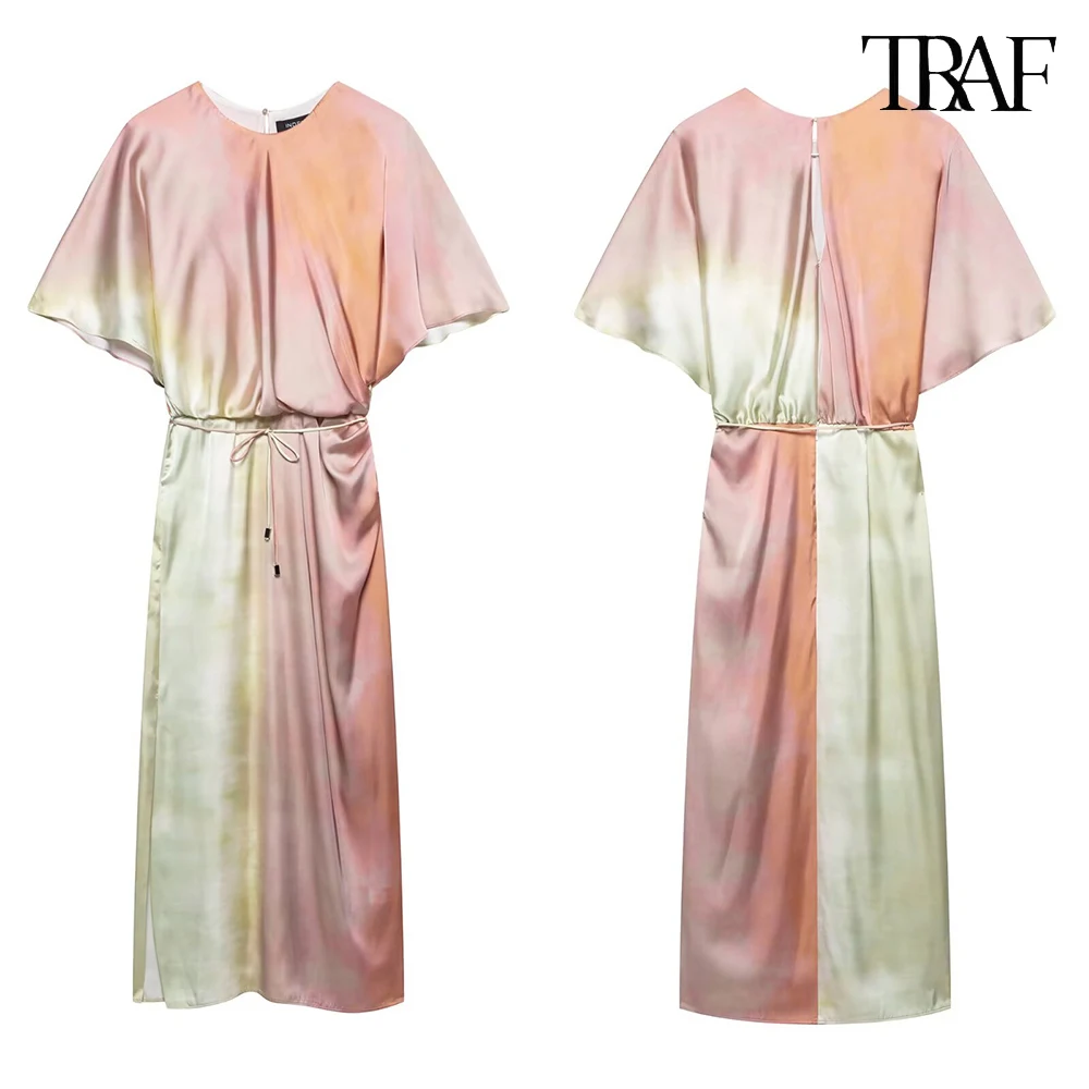 TRAF Women's Tie-Dye Printed O Neck Loose Satin Dresses Fashion Elegant Casual Midi Dresses Temperament Party Women's Dresses
TRAF Women's Tie-Dye Printed O Neck Loose Satin Dresses Fashion Elegant Casual Midi Dresses Temperament Party Women's Dresses