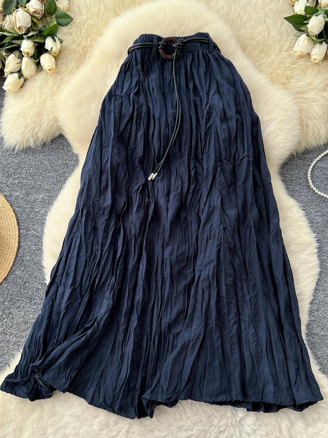Faionable Pleated A-Line Midi Skirt for Women High Waist Design with Belt Korean Sle Commute Polyester Fiber Ci Use
Faionable Pleated A-Line Midi Skirt for Women High Waist Design with Belt Korean Sle Commute Polyester Fiber Ci Use