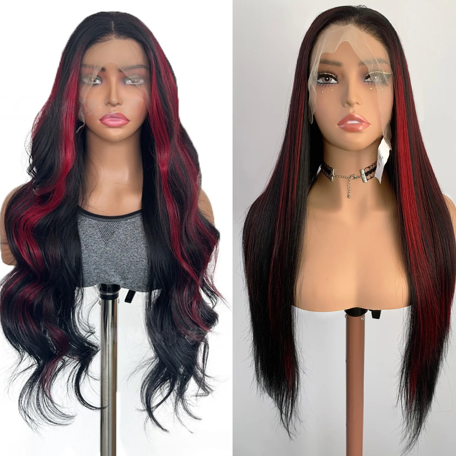 WIF Black With Red Highlights Lace Front Synthetic Wig Straight & Body Wave Heat Resistant Fiber for Women Daily Use
WIF Black With Red Highlights Lace Front Synthetic Wig Straight & Body Wave Heat Resistant Fiber for Women Daily Use