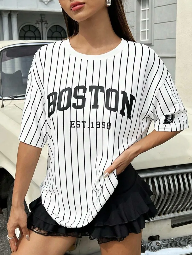 EZwear женский футбольный костюм спортивный матч с вертикальной полоской и нашивкой с буквенным принтом, свободная футболка с короткими рукавами
EZwear женский футбольный костюм спортивный матч с вертикальной полоской и нашивкой с буквенным принтом, свободная футболка с короткими рукавами