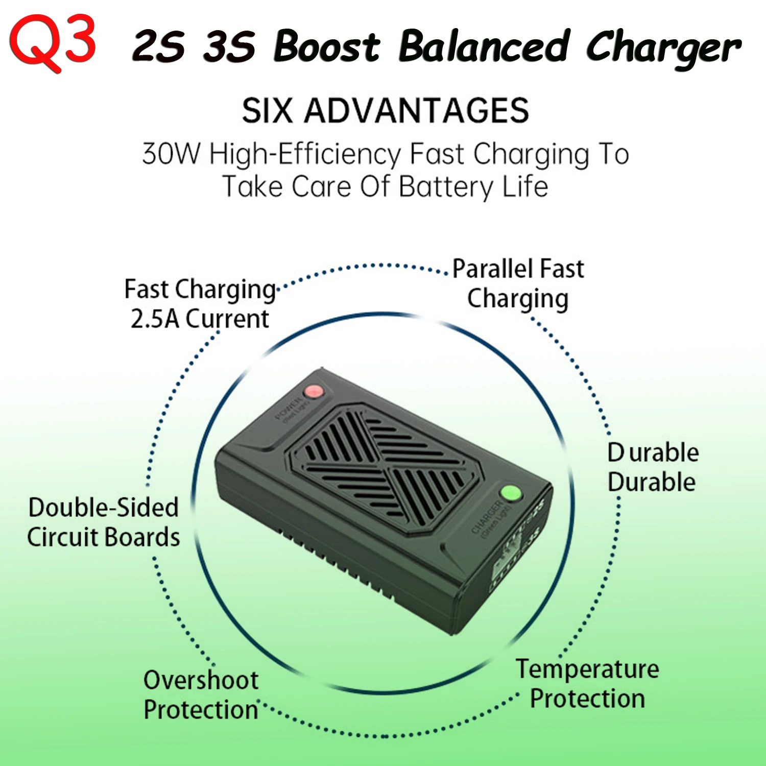 RC Car Model Parts Q3 Boost Balanced Charger Fast Flash Charging Case for 2S 3S 7.4V-11.1V Lithium / LiPos Battery Charging Box
RC Car Model Parts Q3 Boost Balanced Charger Fast Flash Charging Case for 2S 3S 7.4V-11.1V Lithium / LiPos Battery Charging Box