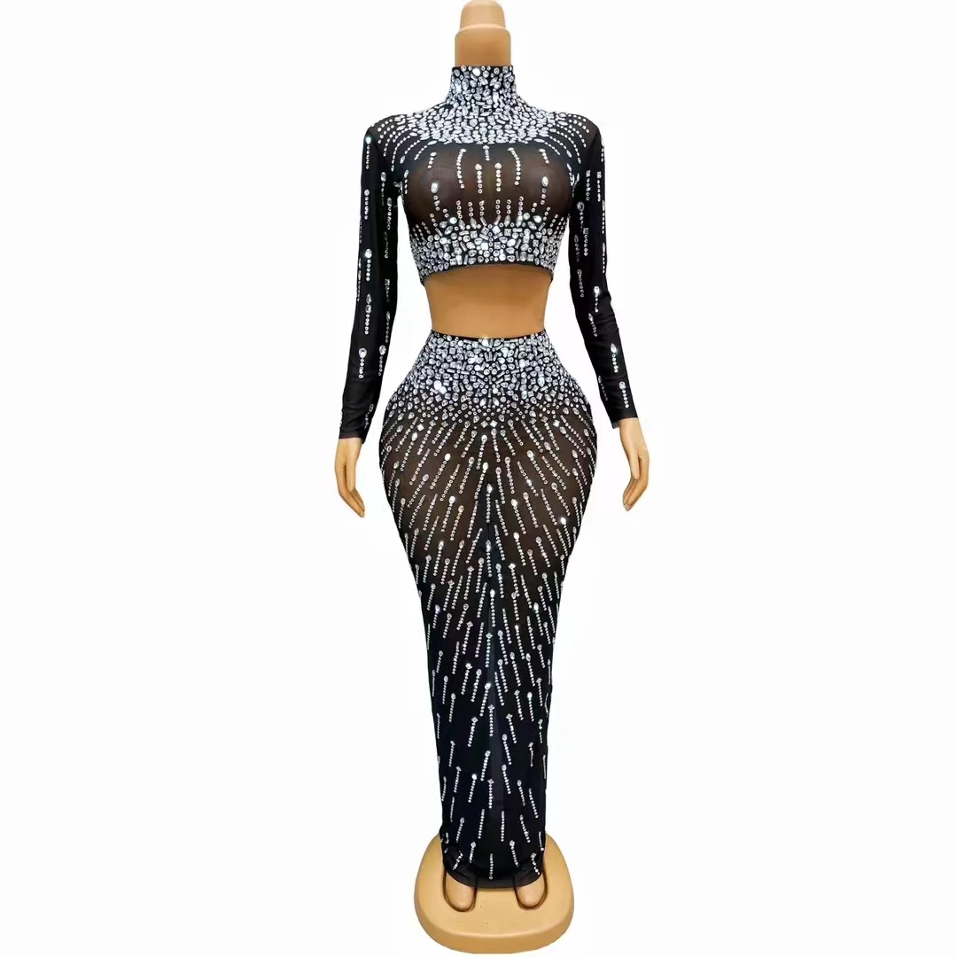 Long Fashion Sexy Dress Mesh Crystals Rhinestones Black Wedding Celebration Nightclub Bling Stage Wear Dance Woman Costumes
Long Fashion Sexy Dress Mesh Crystals Rhinestones Black Wedding Celebration Nightclub Bling Stage Wear Dance Woman Costumes