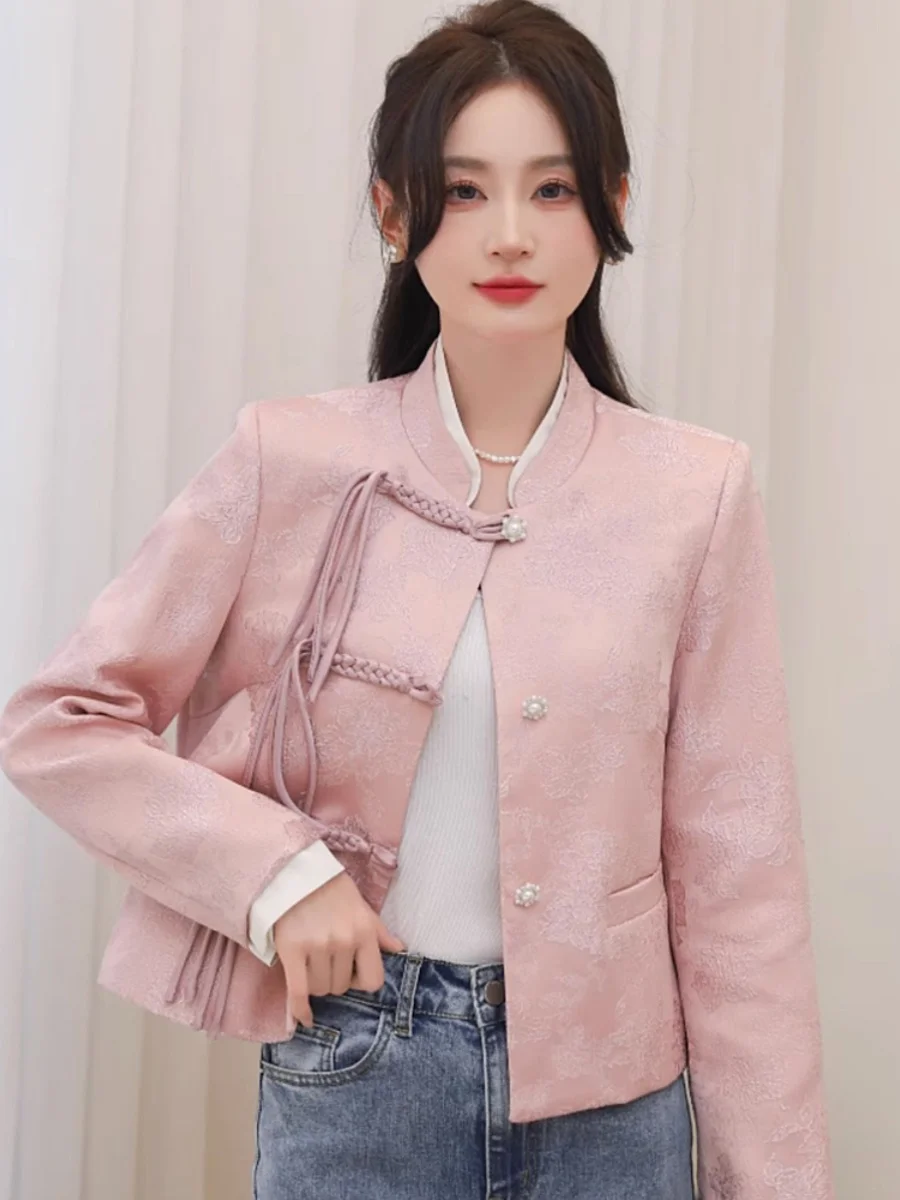 Pink Casual Style Chinese National Style Coat Women's Short Length Button up Top Small Fragrance Style Spring Autumn Wear
Pink Casual Style Chinese National Style Coat Women's Short Length Button up Top Small Fragrance Style Spring Autumn Wear