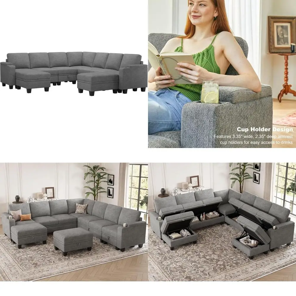 Sectional Sofa with Storage, Shape-Convertible Couches, Light Grey Living Room Furniture
Sectional Sofa with Storage, Shape-Convertible Couches, Light Grey Living Room Furniture