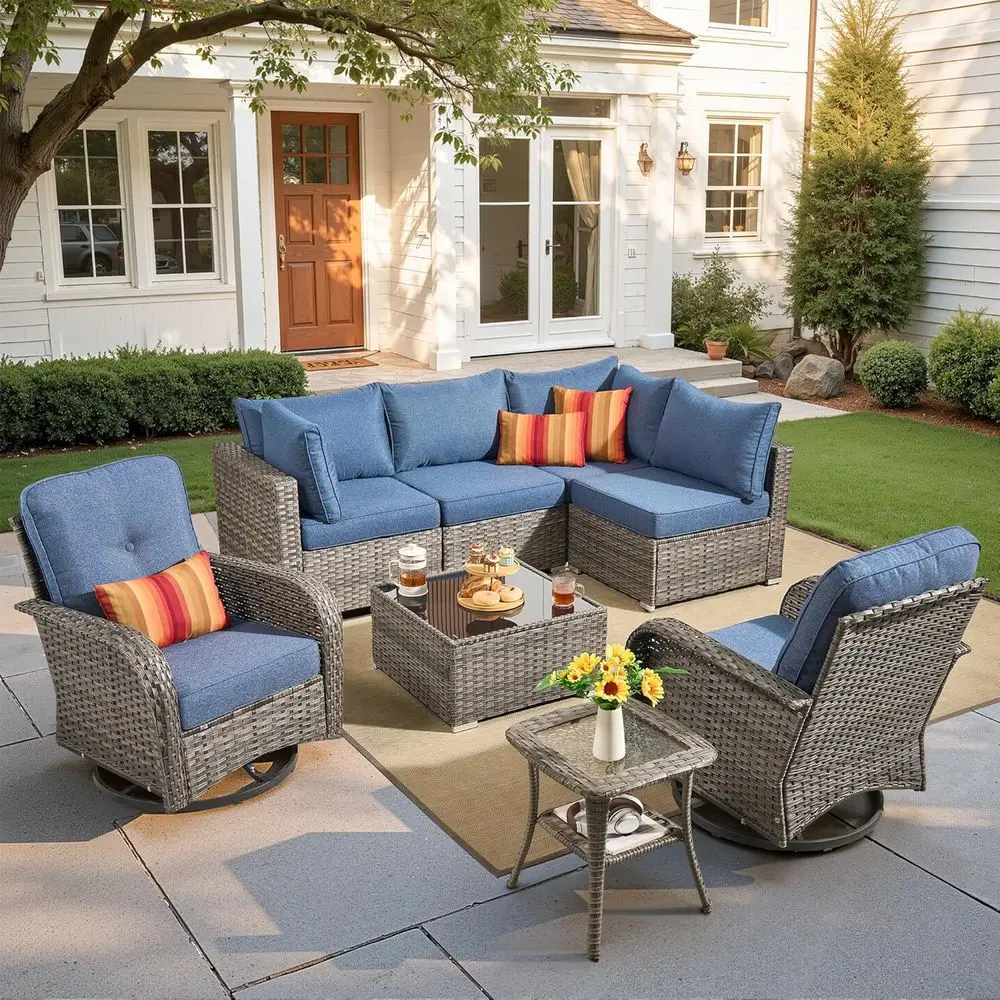 8-Piece Outdoor Sectional Set with 6 Seats, Rattan Patio Furniture, Swivel Chairs, Ideal for Garden and Backyard
8-Piece Outdoor Sectional Set with 6 Seats, Rattan Patio Furniture, Swivel Chairs, Ideal for Garden and Backyard