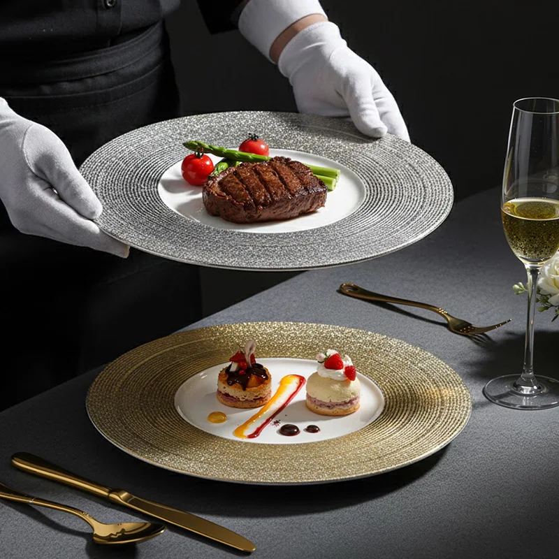Electroplated Western Steak Pasta Plate Gold and Silver Ceramic Flat Plate Household Ribbed Main Course Fruit and Dessert Dishes
Electroplated Western Steak Pasta Plate Gold and Silver Ceramic Flat Plate Household Ribbed Main Course Fruit and Dessert Dishes