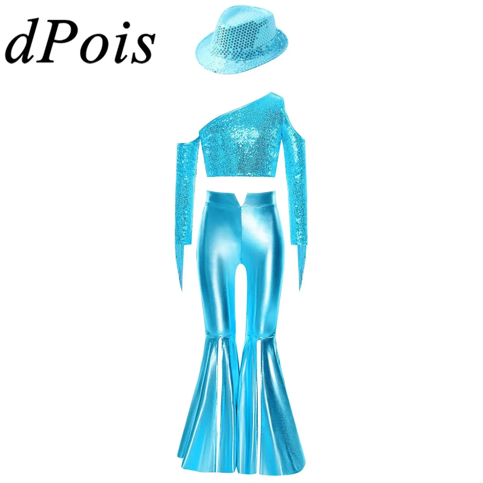 Детская одежда для джазовых танцев с одним рукавом и блестками для девочек, костюм в стиле диско-хиппи 70-х годов, укороченный топ для выступлений, брюки-клеш
Детская одежда для джазовых танцев с одним рукавом и блестками для девочек, костюм в стиле диско-хиппи 70-х годов, укороченный топ для выступлений, брюки-клеш