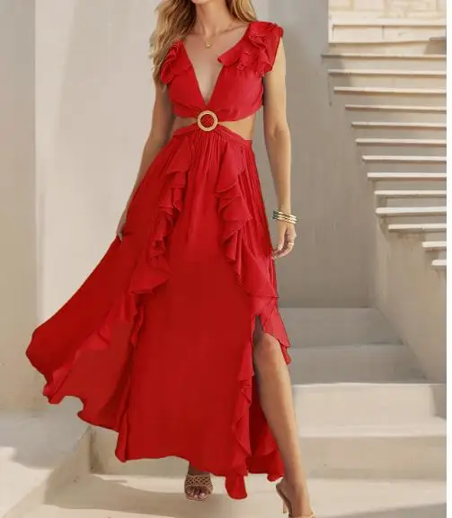 Women's Dress New Style Bohemian Vacation V-Neck Ruffle Slit Long Dress Slim-Fitting Backless Dress Shipped Within 48 Hours
Women's Dress New Style Bohemian Vacation V-Neck Ruffle Slit Long Dress Slim-Fitting Backless Dress Shipped Within 48 Hours